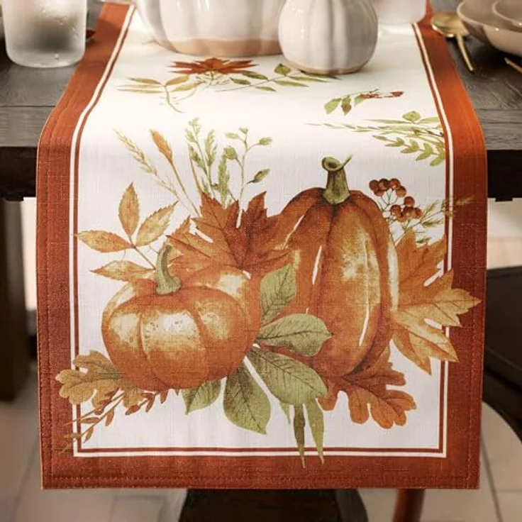 Elrene Home Fashions Autumn Pumpkin Grove Tischläufer, Bunt, 13"x70" (Table Runner) – Bild 6
