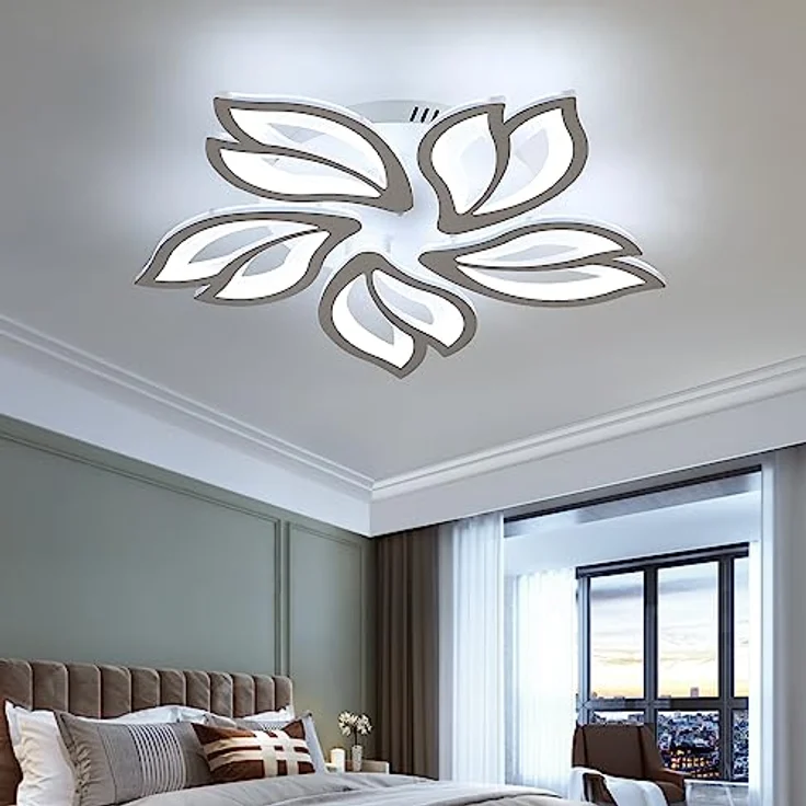 Comely LED Deckenleuchte Dimmbar, 45W Dimmbar Deckenlampe mit Fernbedienung Farbwechsel, 3000-6500K Kreative Blütenblatt Design LED Lampen Deckenleuchte für Küche Schlafzimmer Balkon Esszimmer, Weiß – Bild 5