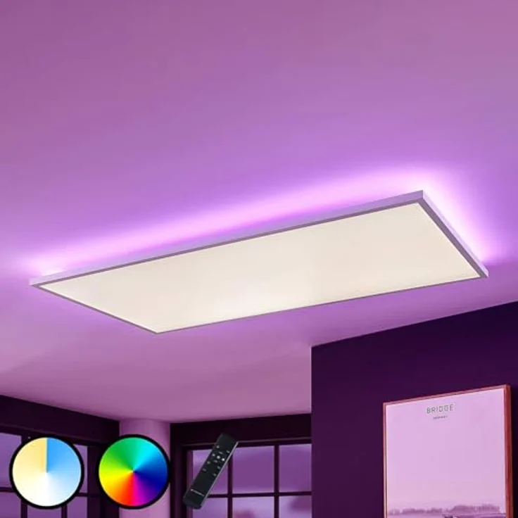 Arcchio Lindby LED Panel 119,5 x 59,5 cm, dimmbar mit RGB Backlight und wechselbarer Lichtfarbe (3.000–6.000K), inkl. Fernbedienung, 75W, 3.800 lm – Bild 4