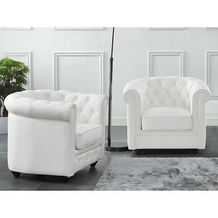 Vente-unique - Ledersessel 2er-Set - Büffelleder - Weiß - CHESTERFIELD
