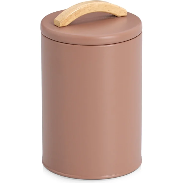 ZELLER 19396 Vorratsdose 1300 ml Metall, mocca mit Griff aus Gummibaumholz – Bild 1