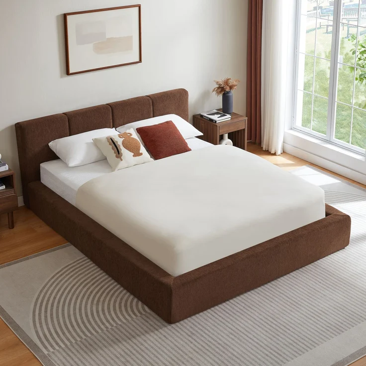 LVHOM Polsterbett 160 x 200cm, Doppelbett mit gepolstertem Kopfteil, Bettgestell mit verstärktem Stahlrahmen, Chenille, Braun – Bild 9