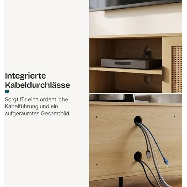 Fernsehschrank Lukhomso 152x40x54 cm Eicheoptik/Rattanoptik [en. casa] – Bild 6
