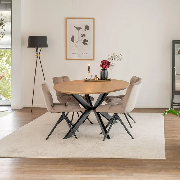 HOME DELUXE Essgruppe Oval inkl. Sternfuß - 200 x 120 cm Fishbone Oak 4 Stühle Hellbraun – Bild 1