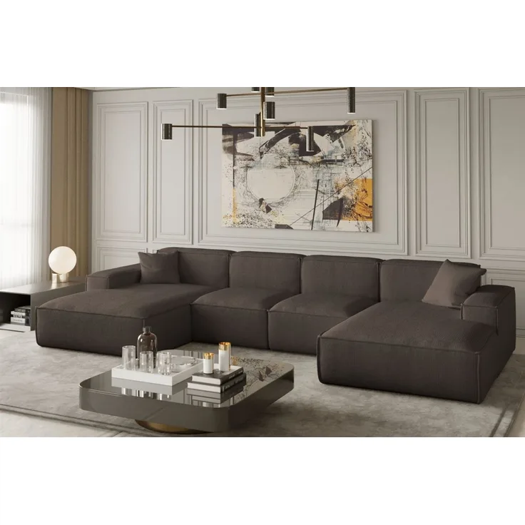 Wohnlandschaft U-Form CELES XS in Stoff Scala Schokoladenbraun