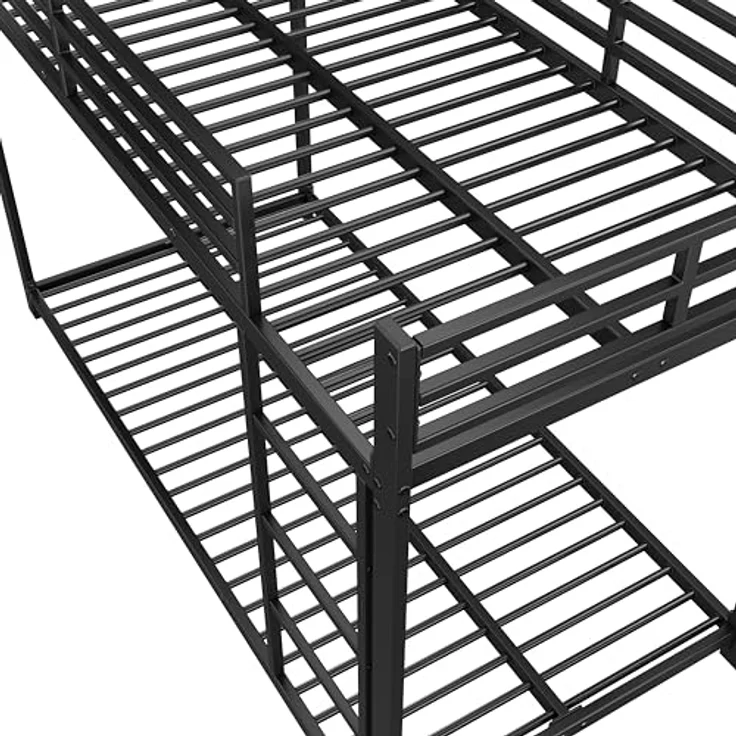 FAVSH Etagenbett 90x200 cm, stabiles Metallbett mit Leiter und Sicherheitsgeländer, Hochbett für 2 Kinder mit Lattenrost, Stockbett für Erwachsene und Jugendliche, Platzsparendes Bettgestell, Schwarz – Bild 5