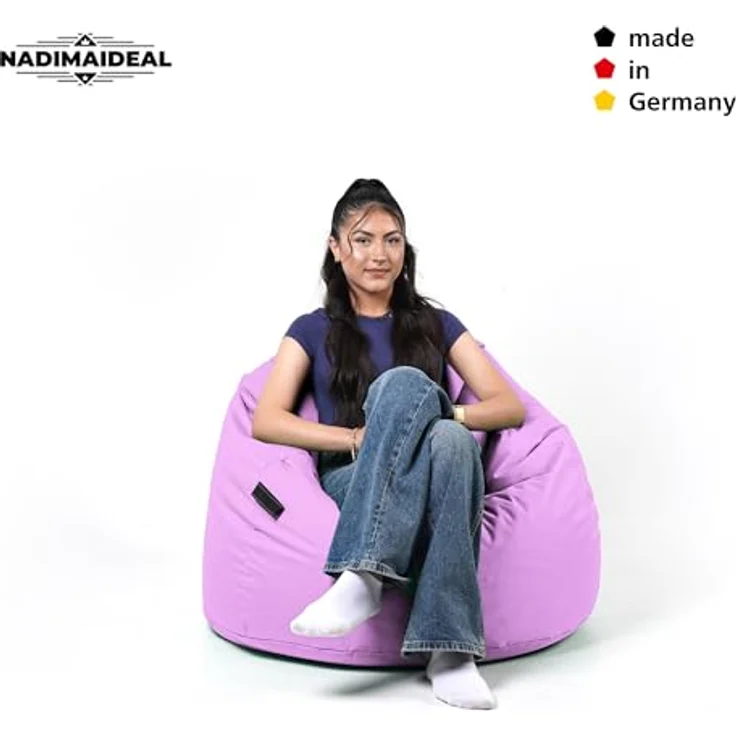 Nadimaideal Sitzsack Tropfenform Kastanie | Bodenkissen für Kinder & Erwachsene | Indoor & Outdoor | Gaming Sitzsack - Sitzkissen - Beanbag | Füllung EPS Perlen (Flieder, XXL-Durchmesser 88 cm) – Bild 6
