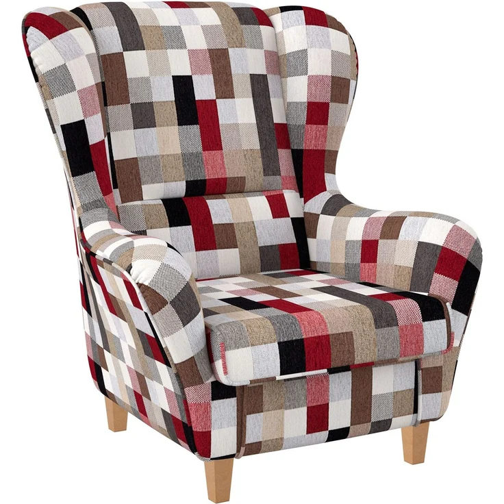 Supellex Sofia Ohrensessel mit Hocker | Design Patchwork kariert bunt gedeckt – Bild 2
