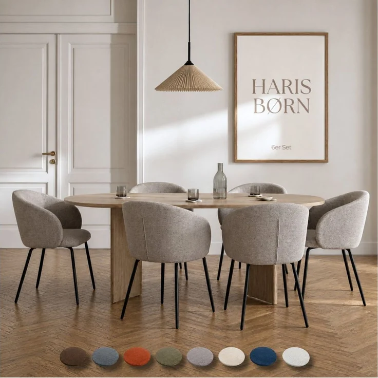 Haris Børn Esszimmerstuhl mit Armlehnen NØR - Hochwertige Polsterstühle für Esszimmer (Set, 6 St), Grau-braun - Premium Esszimmer Stühle & Wohnzimmer Stühle – Bild 1