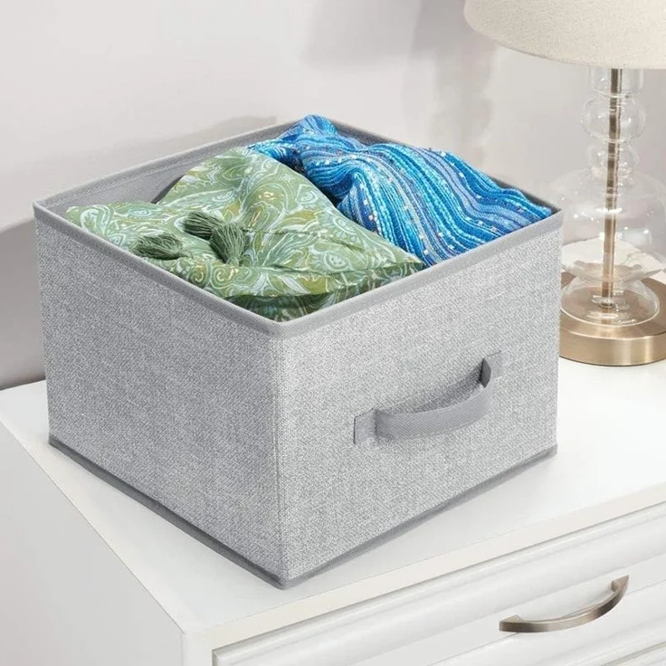 2er-Set Aufbewahrungsbox mDesign Stoffbox mit Griff aus Kunstfaser grau – Bild 4
