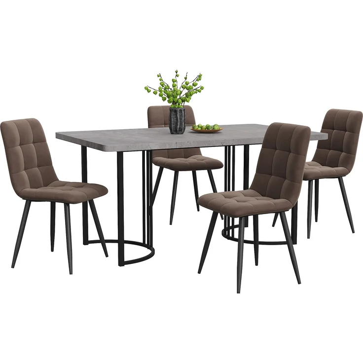 Essgruppe 5-tlg, Esstisch 140x80x75 cm & 4 Samtstühle in Grau/Schwarz & Braun – Bild 3