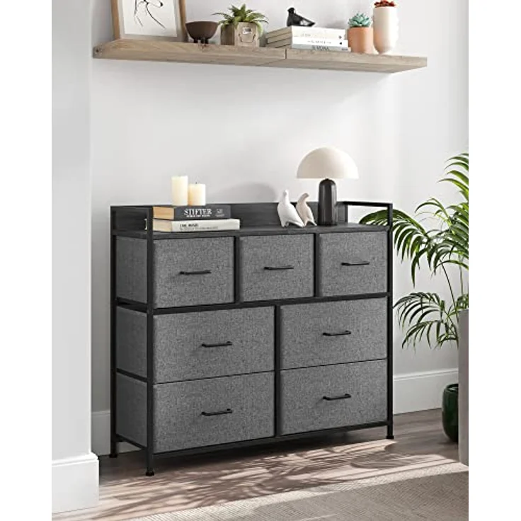 Songmics Kommode, Schrank, 7 Stoffschubladen mit Griffen, Metallgestell, Industrie-Design, schiefergrau-anthrazitgrau LTS523G22 – Bild 5
