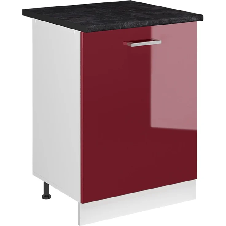 Küchenunterschrank R-Line Rot Hochglanz/Weiß 60 cm mit 1 Tür Arbeitsplatte Anthrazit Vicco – Bild 1