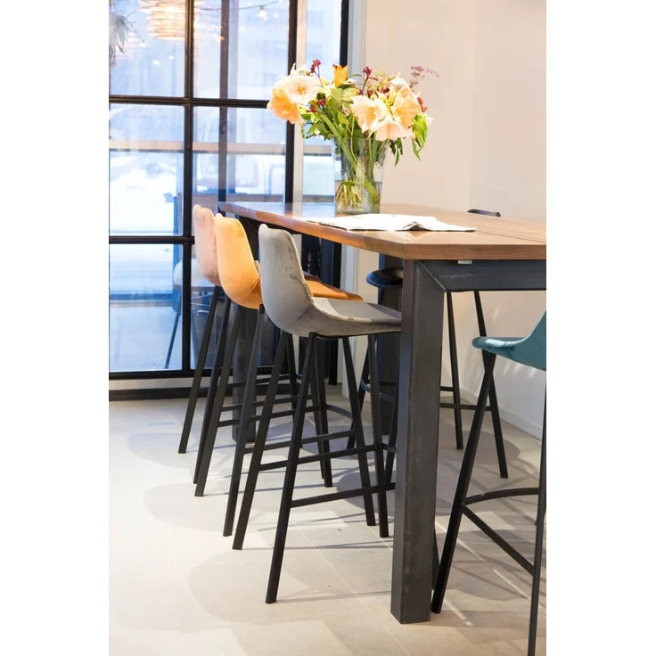 Dutchbone Barhocker Franky im 2er-Set mit grauem Samtbezug und schwarzem Stahlgestell, Sitzhöhe 80 cm – Bild 10