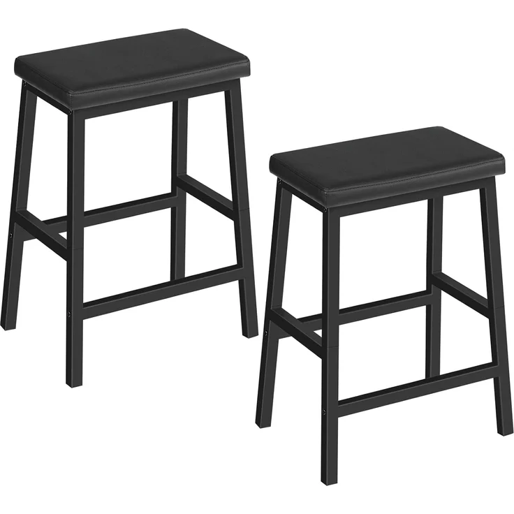 HOOBRO 2er Set Barhocker, Hocker gepolstert, Barstuhl für die Küche, Barhocker Ohne Lehne, 61 cm hoch, für Hausbar, Esszimmer, einfacher Aufbau, Schwarz EBB01MD01 – Bild 1