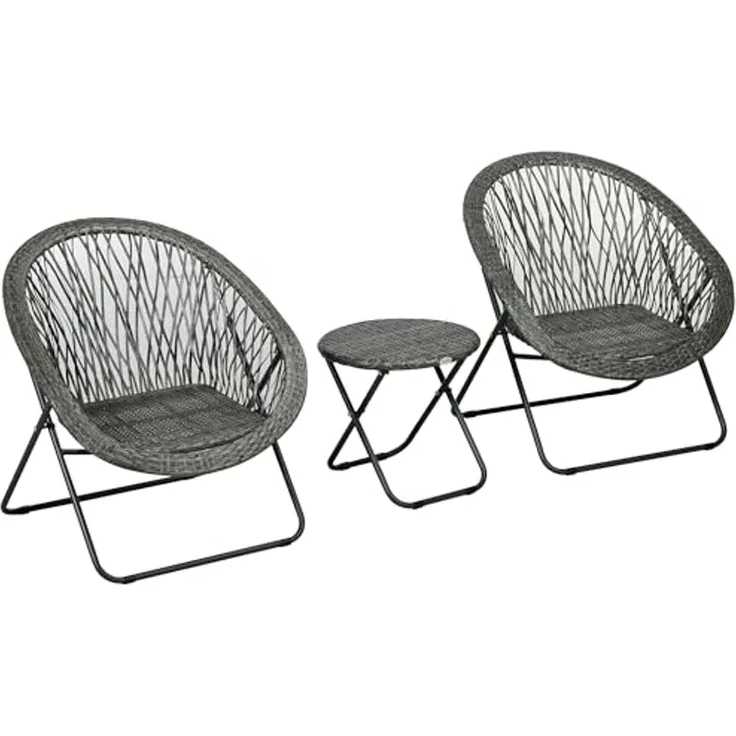 Outsunny Sitzgruppe Klappbar Sitzgarnitur mit Couchtisch 2 Stühlen, (Balkonmöbel, 3-tlg, Gartensitzgruppe), für Balkon, Terrasse, Grau