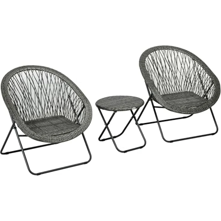 Outsunny Sitzgruppe Klappbar Sitzgarnitur mit Couchtisch 2 Stühlen, (Balkonmöbel, 3-tlg, Gartensitzgruppe), für Balkon, Terrasse, Grau – Bild 1