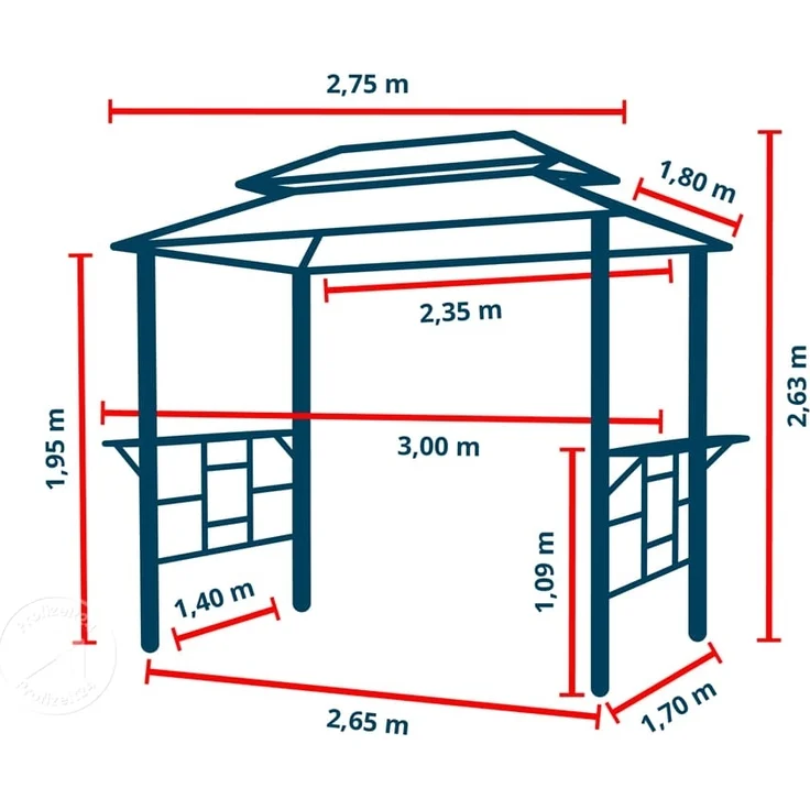 TOOLPORT Grillpavillon 2,8x1,8 m mit Stahldach Wasserdicht UV-beständig inkl. 2 praktischen Seitenablagen in anthrazit – Bild 10