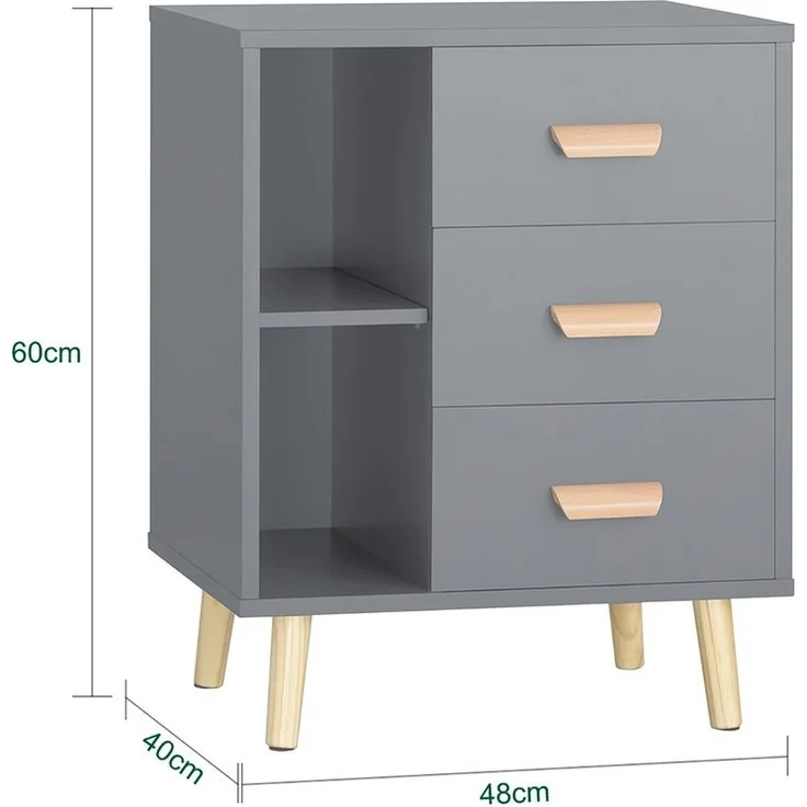SoBuy FBT95-HG Nachttisch, MDF, Lackiert, Grau, 45 x 60 x 35 cm – Bild 3