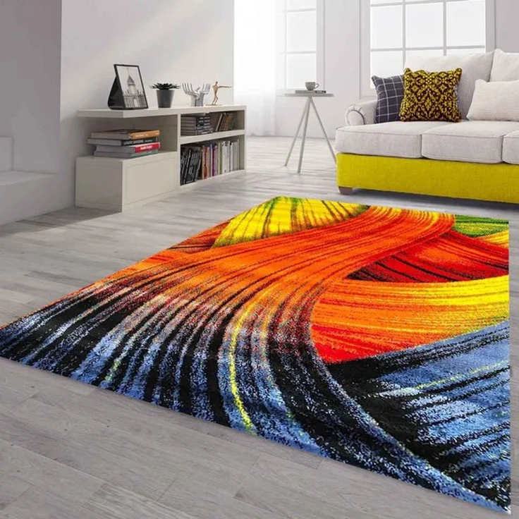 Vimoda Teppich Kurzflor Bunt Teppichwohnzimmer Patchwork Wellen, Rechteckig, Höhe: 12 mm, Läufer Punkte,Farbig, Modern Läufer,Weich,dick – Bild 4