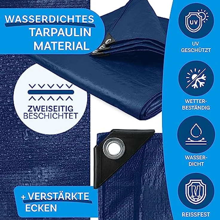Floordirekt Abdeckplane | Gewebeplane | Schutzplane | Bootsplane | Zeltunterlage für Camping & Outdoor Garten wasserdichte Planemit Ösen Viele Größen & Farben 3x5 m, 15m² 240 g/m², Blau – Bild 3