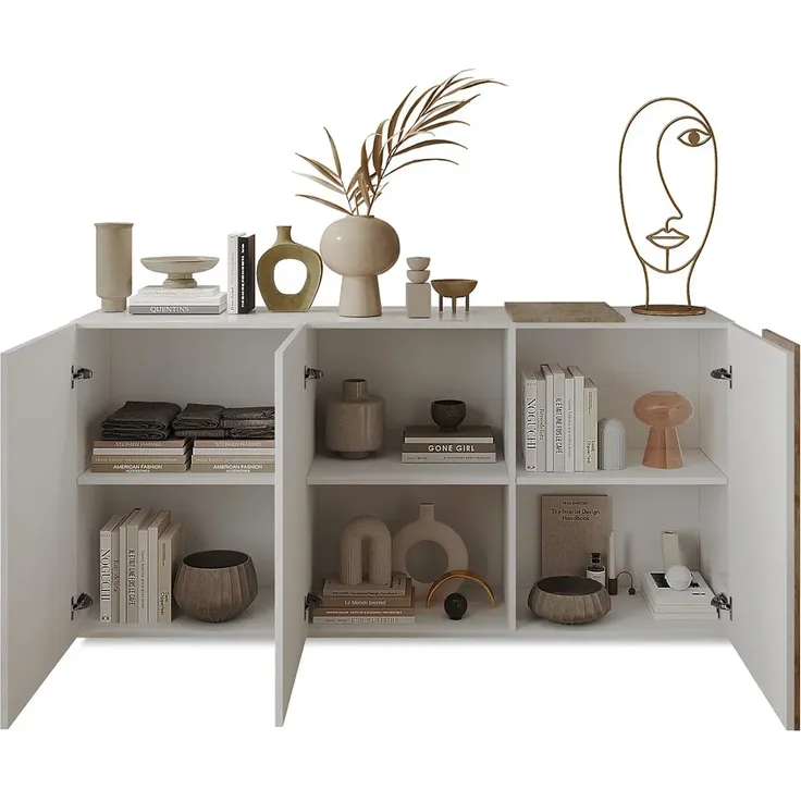 Vente-unique - CAYNO Sideboard Holz, Platte BeigeWeiß - B 38 cm x H 84,3 cm x L 180,5 cm – Bild 5