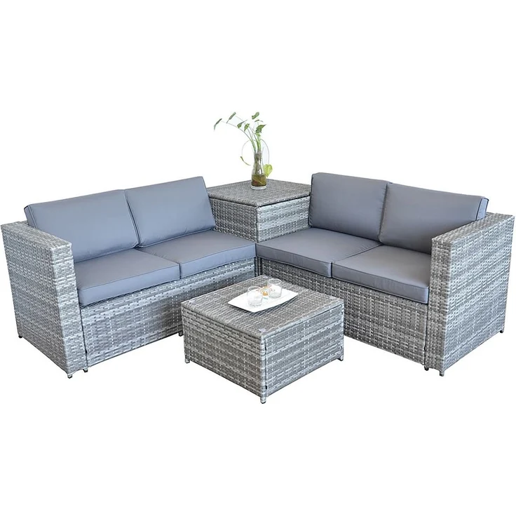 PolyRattan Sitzgruppe mit Auflagenbox Garten Sofa Gartenmöbel Lounge grau XXL – Bild 2