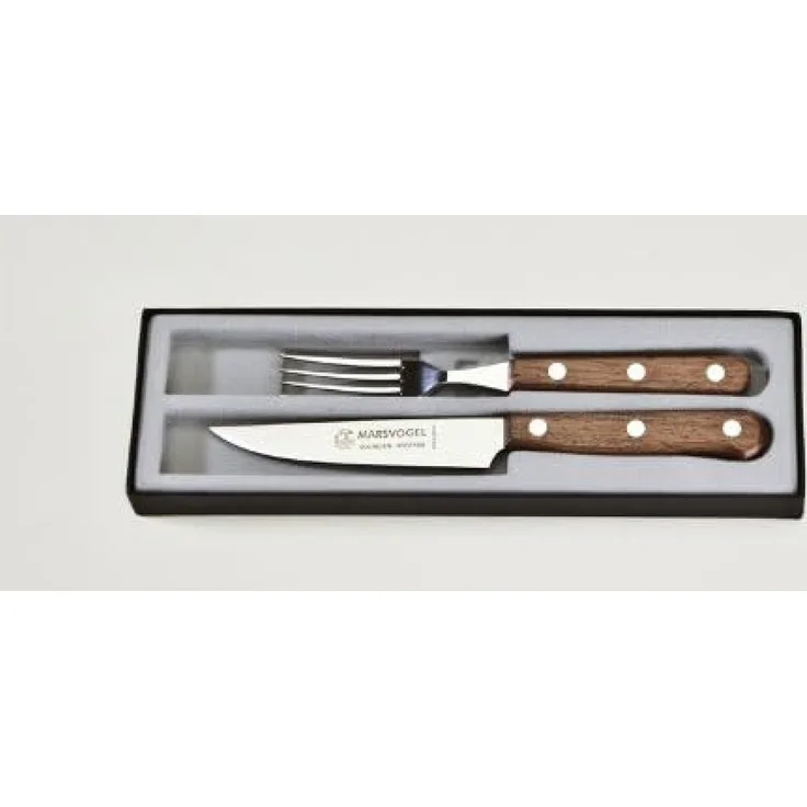Marsvogel | Brotzeitbesteck-Set 2-tlg. | Bubinga Holzgriff | durchgehende, dreifach vernietete Klinge | Spezialabzug | Messer + Gabel | ideal für Vesper
