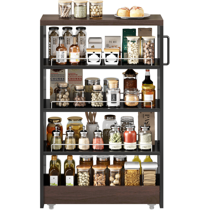 Slim Storage Cart, Schlanker Schrankwagen auf Rollen, 20cm schmaler Küchenschrank mit 4 verstellbaren Regalen, Schwarz mit brauner Holzoptik, 55x20x85cm, für Küche & Bad--Schwarzbraun--55x20x85cm--YOUDENOVA – Bild 7
