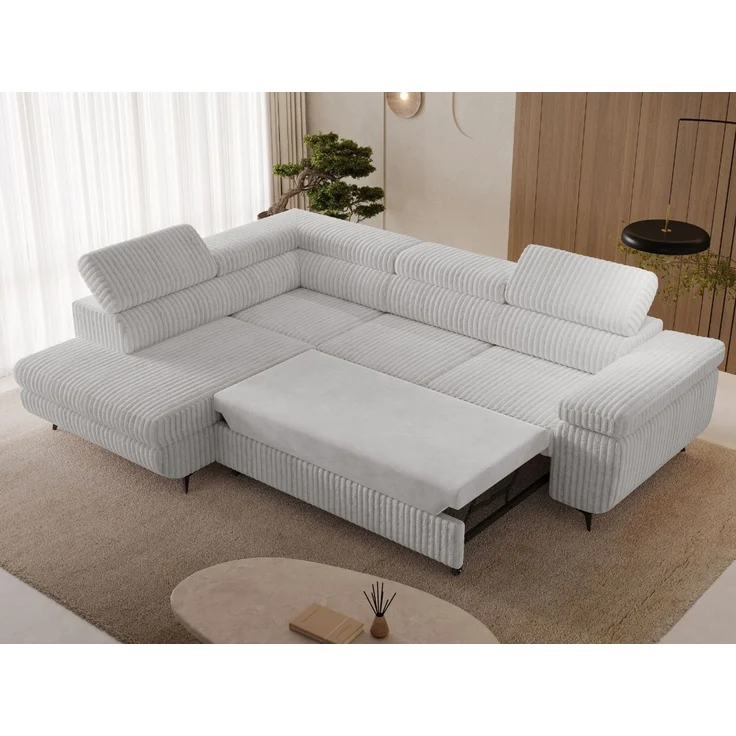 GRAINGOLD Ecksofa ARGON mit Bettfunktion, Bettkasten, Einstellbaren Kopfstützen, Cord-Stoff, Grau, Links – Bild 4