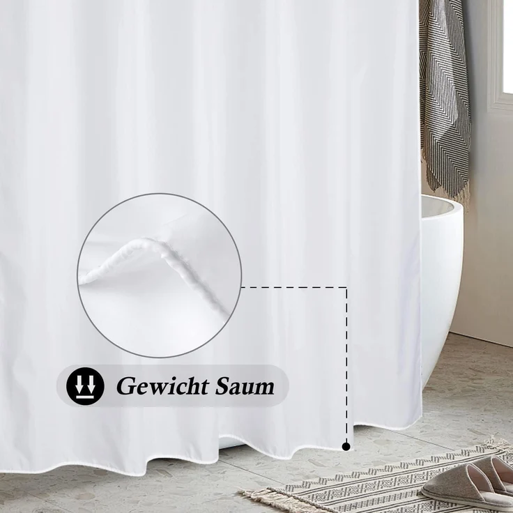 Duschvorhang Überlänge Stoff 200x240cm Weiß Anti-Schimmel Wasserdicht mit 14 – Bild 3