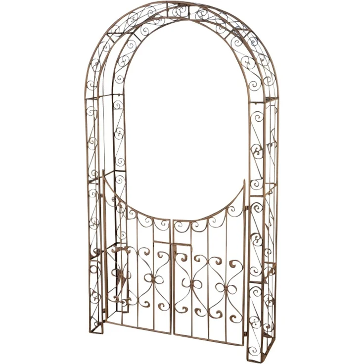 Rosenbogen WEIMAR mit Tor - 135x41,5x245cm, Metall, Antik-Braun | Rankhilfe Rosen Rankgitter Gartendekoration – Bild 1