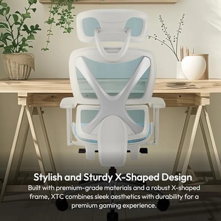 ThunderX3 XTC Ergonomischer Bürostuhl, weiß/blau, mit Mesh-Bezug, 3D-Armlehnen und bis 125 kg Belastbarkeit – Bild 6