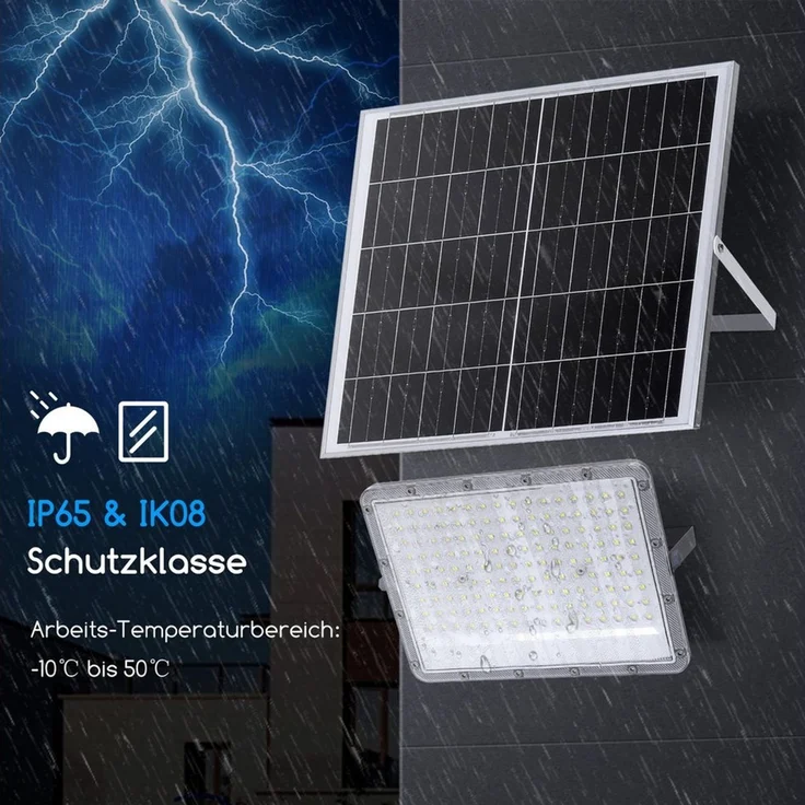 Aigostar Flutlichtstrahler 200W Solar Strahler Außen, Superhelles LED Flutlichter, 6500K, IP65, LED fest integriert – Bild 2