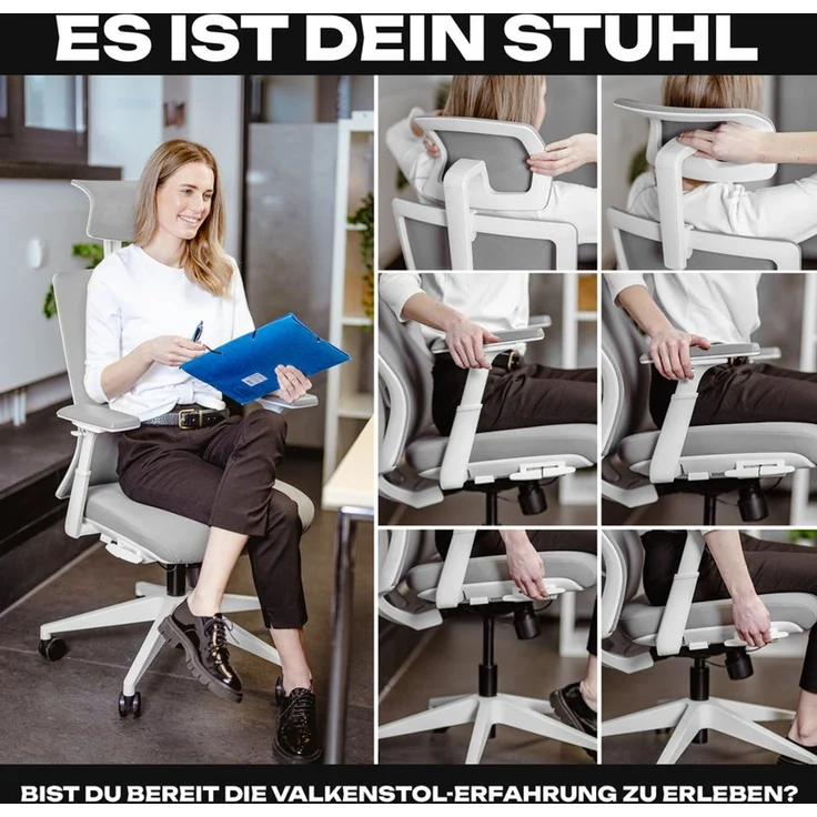 VALKENSTOL M3 Pro Bürostuhl Ergonomisch Testsieger mit verstellbaren Armlehnen | bequemer Schreibtischstuhl mit Lendenwirbelstütze Rückenschonend | Bürostühle verstellbare Sitztiefe gesundes Sitzen – Bild 8