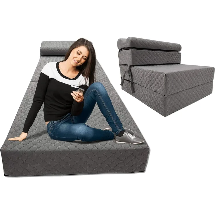 Odolplusz Komfort Gästematratze Single | Klappmatratze mit Kissen | | faltbar Matratze mit Universalhärtegrad 2. 5 | Made in EU | Ökotex | (70 x 200 x 15 cm, Grau)