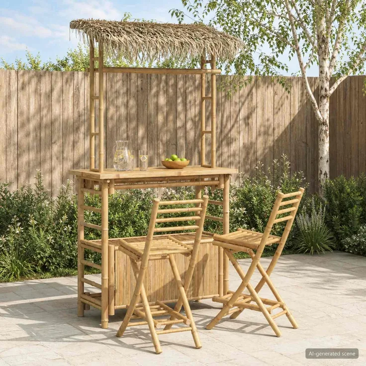 vidaXL Outdoor Bar Tisch und Hocker 3 stk. Natur Bambus 3469654