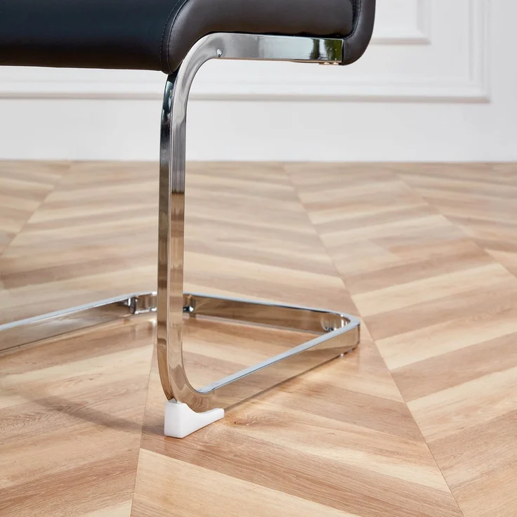 Freischwinger Stühle 4er-Set mit Kunstleder, ergonomischer Sitzkomfort, hohe Rückenlehne, verchromtes Metallgestell,Schwarz – Bild 7