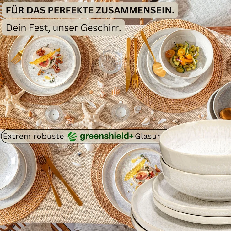 SÄNGER Steingut Geschirrset Korfu, Tafelservice 12 teilig für 4 Personen – Bild 5
