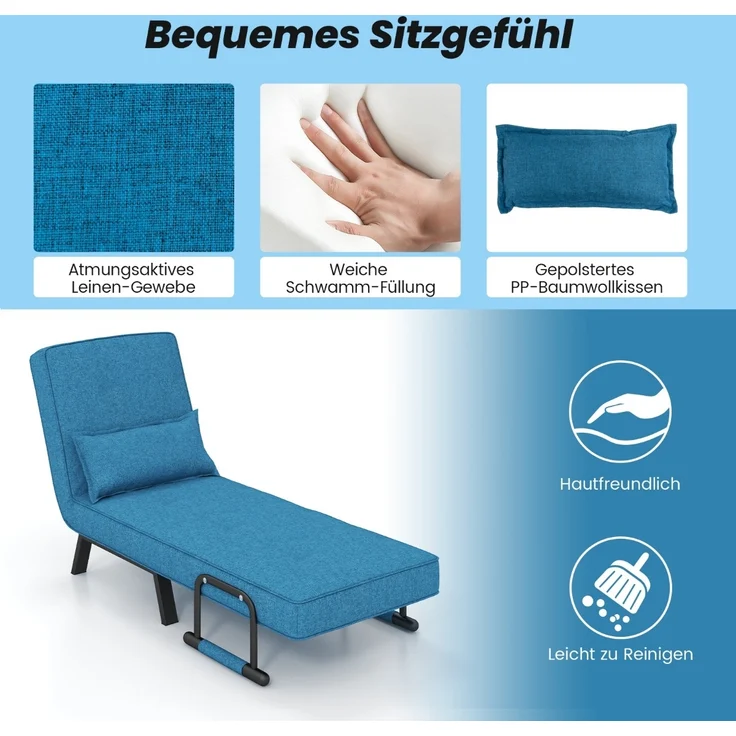 4 in 1 Schlafsessel Klappbar Schlafsofa mit 5 Stufig Verstellbarer Rückenlehne Blau – Bild 4