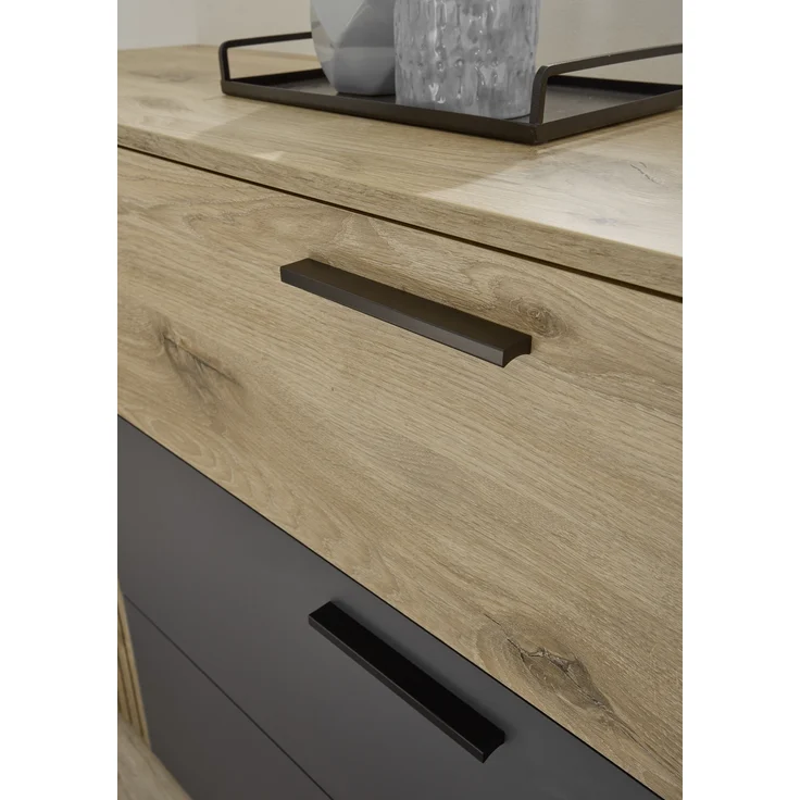 Schlafzimmer-Set >Daria< (4-teilig) Kleiderschrank, Bett, Kommode, Viking Oak Dekor / Graphit – Bild 10
