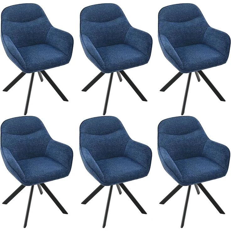 GOEURVANT 1370 Esszimmerstühle 6er-Set mit Armlehnen, 360° Drehbar, Chenille - Blau – Bild 1