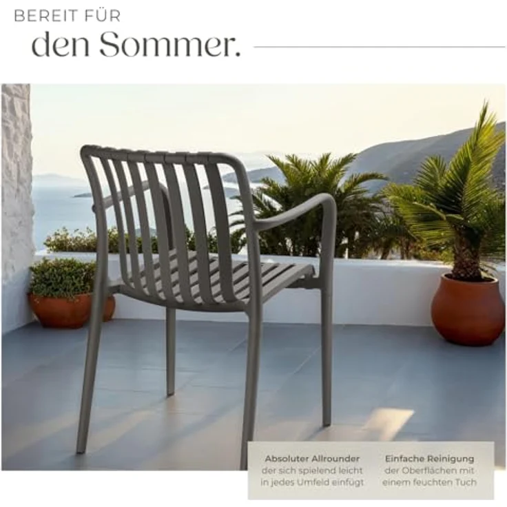 tectake® Gartenstühle stapelbar, Gartenmöbel Set, Balkon Möbel, Bistro Set, Sessel, Outdoor Möbel, Balkonmöbel, Terrassenmöbel - anthrazit, 6er Set – Bild 7