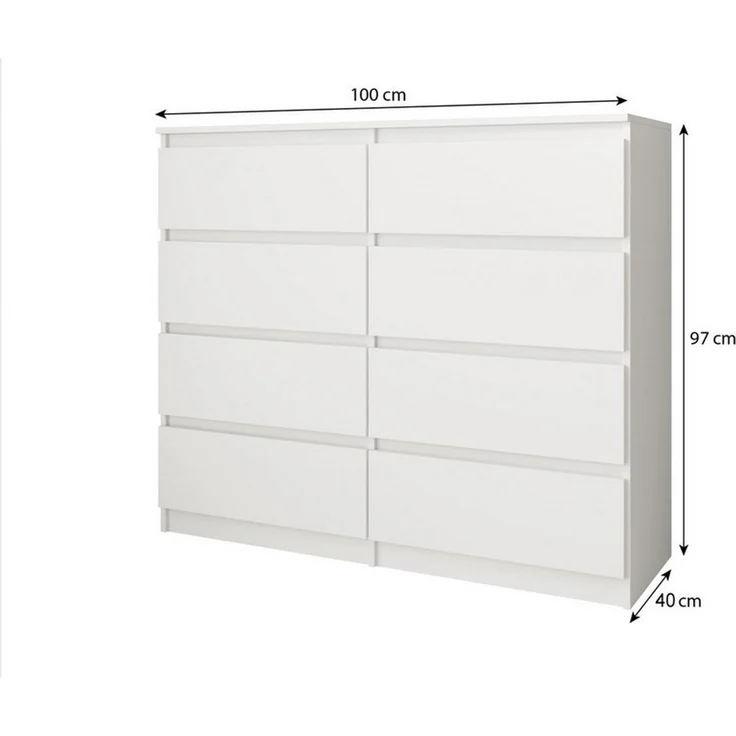Beautysofa Kommode 100 cm LEMON mit 8 Schubladen (Moderne Schubladenkommode in Weiß oder Kaschmir, Kugelführungen), Sideboard Schlafzimmer Wohnzimmer – Bild 3