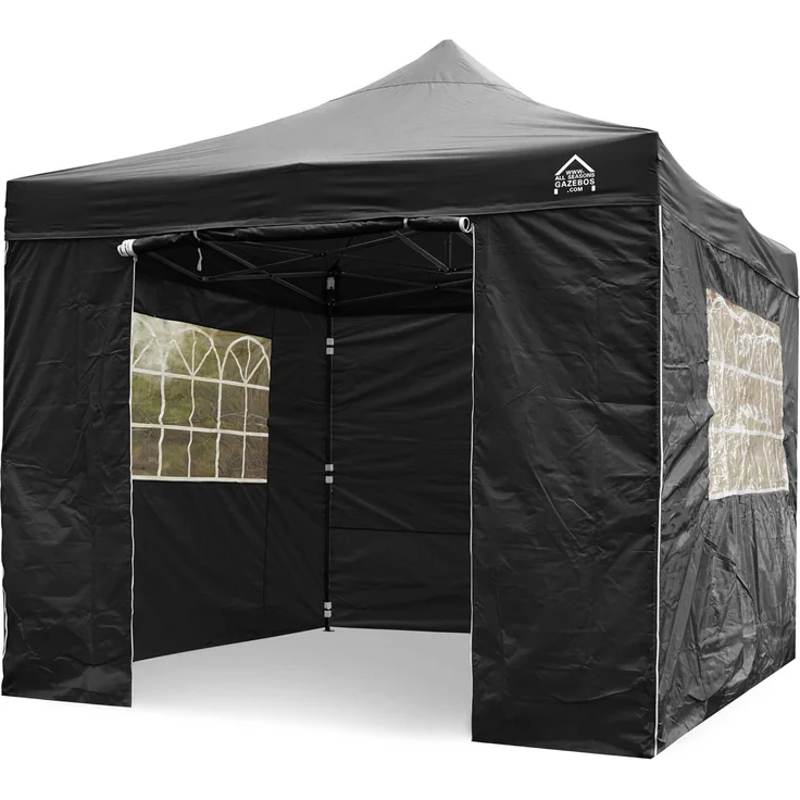 All Seasons Gazebos 3x3 m vollständig wasserdichtes Faltpavillon mit 4 Seitenteilen - Schwarz