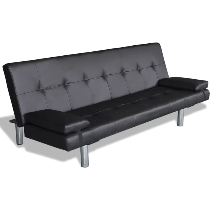 vidaXL Schlafsofa mit zwei Kissen, Kunstleder, Verstellbar, Schwarz, 66 x 77 x 168 cm – Bild 7