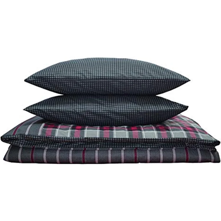 Buymax Bettwäsche Bettbezug Set, Renforcé, 3 teilig, 200x220 cm 100% Baumwolle Reißverschluss gestreift Antrazit Grau Rot – Bild 5