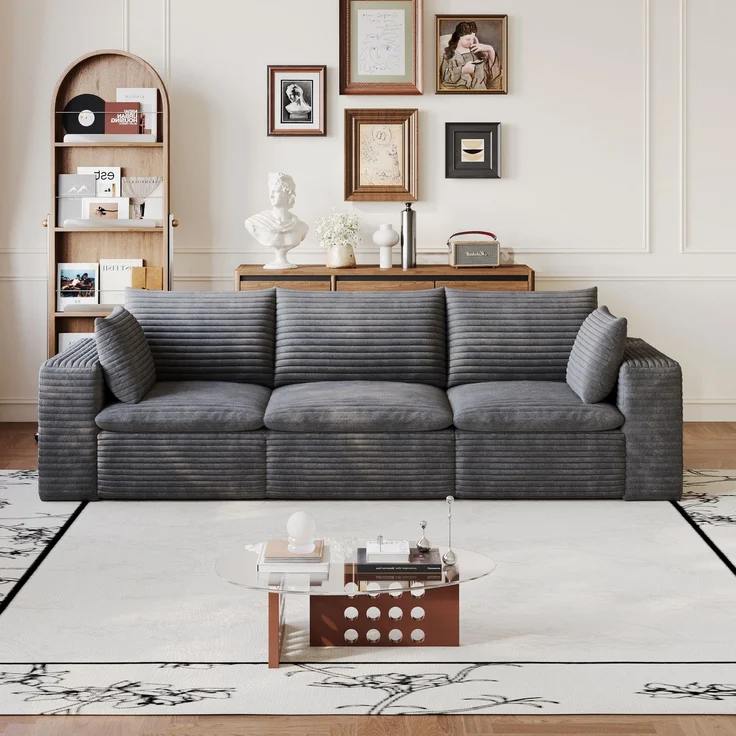 DESVIAE Sofa modular 260x60x90 cm aus Stoff in Dunkelgrau mit Schaumstoffpolsterung – Bild 3