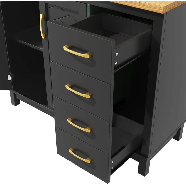 Buffetschrank aus MDF mit LED-Lichtleiste, 105,5x40x180 cm, Schwarz – Bild 10