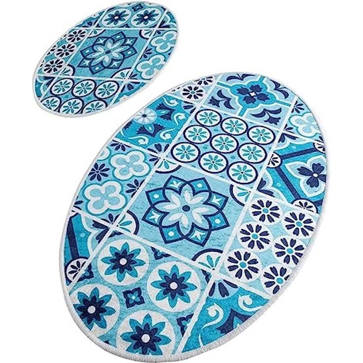 Badezimmerteppich-Set, 2-teilig, Mosaik, Blau